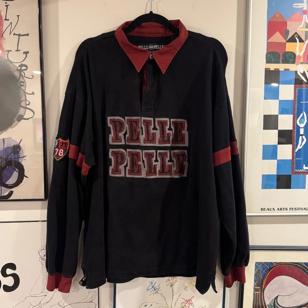 Pelle Pelle Black and Burgundy Rugby Shirt - size XL - Picture 1 of 15